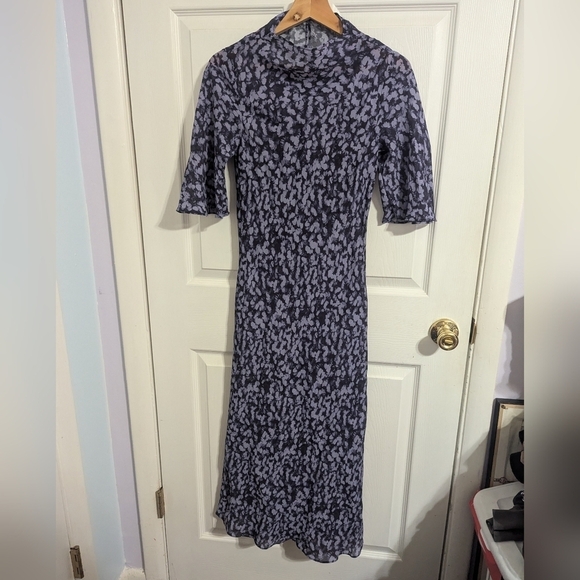& Other Stories Dress Size 0 Blue Short Sleeve Midi Sheer No Slip - Picture 1 of 6
